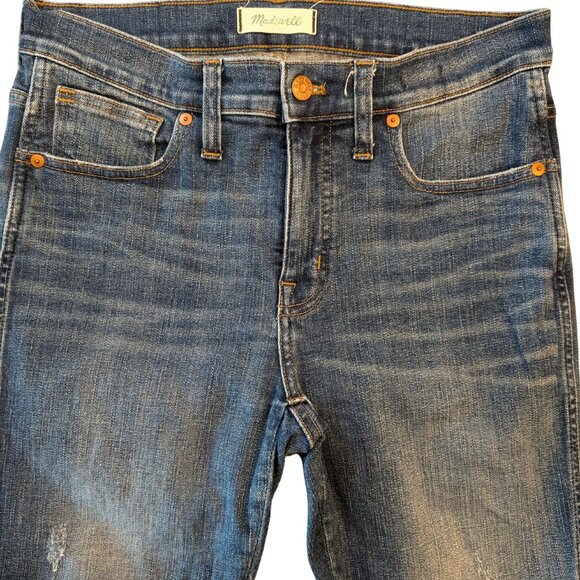 Madewell 29 Petite 9" Mid-Rise Skinny Jeans in York Wash: Rip and Repair Edition - Picture 1 of 10